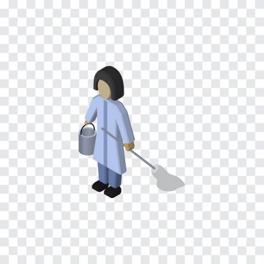 Temiz izometrik izole. Hizmetçi vektör öğesi kullanılan hizmetçi, temizlikçi, temizlikçi tasarım konsepti için.