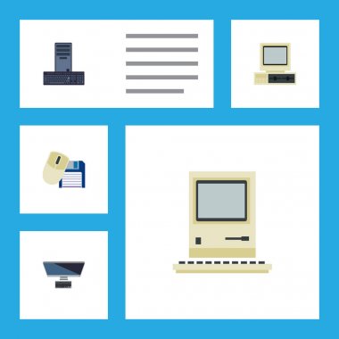 Düz simge bilgisayar bilgisayar fare, Pc, bilgisayar ve diğer vektör nesneleri kümesi. Ayrıca işlemci, içerir Retro, disket öğeleri.