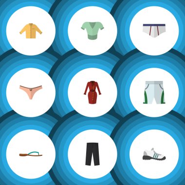 Düz simgesi elbise iç çamaşırı, Banyan, elbise ve diğer vektör nesneleri kümesi. Aynı zamanda Sandal, külot, külot unsurları içerir.