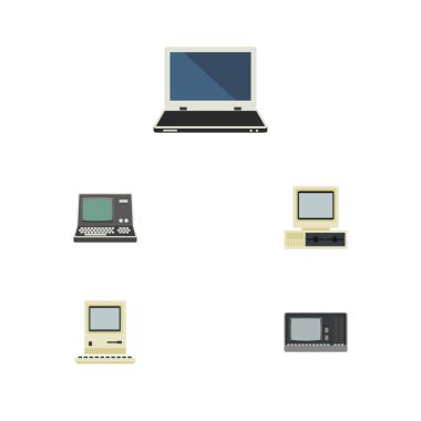 Düz simgesi dizüstü bilgisayar kümesi defter, Vintage donanım, bilgisayar ve diğer vektör nesneleri. Ayrıca bilgisayar, Laptop, Vintage öğeler içerir.