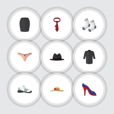 Düz simge kıyafet seti Cravat, üniforma, ayak Tekstil ve diğer vektör nesneleri. Ayrıca giysileri, ayak, tek tip öğeleri içerir.