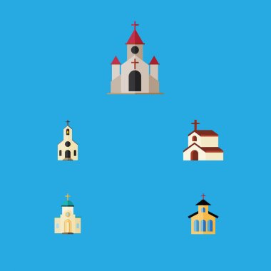 Düz simgesi Hıristiyan din, geleneksel, dini ve diğer vektör nesneleri ayarlayın. Ayrıca mimari, din, kilise öğeleri içerir.