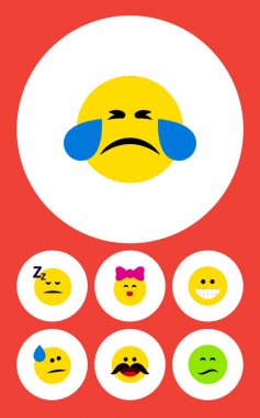 Düz simgesi ifade kümesi kaşlarını, soğuk terler, sırıtış ve diğer vektör nesneleri. Gözyaşı, kahkaha, üzgün öğeleri de içerir.