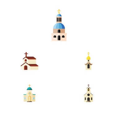 Kilise, din, Bina ve diğer vektör nesnelerini düz simge Christian seti. Ayrıca Katolik, yapısı, inanç öğeleri içerir.