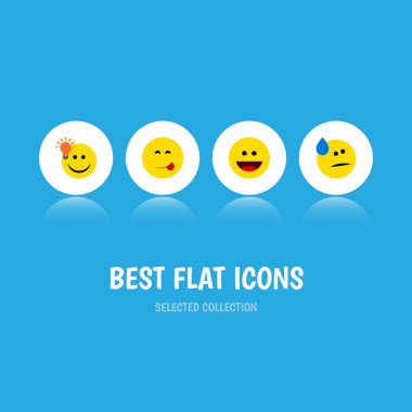 Düz simgesi yüz kümesine sahip iyi bir fikir, gözyaşları, lezzetli yemekler ve diğer vektör nesneleri. Aynı zamanda lezzetli, ışık, besin öğeleri içerir.