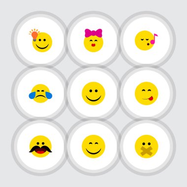 Düz simgesi Emoji okşa, sevinç, neşeli ve diğer vektör nesneleri kümesi. Ayrıca gıda, sevinç, içerir öp öğeleri.