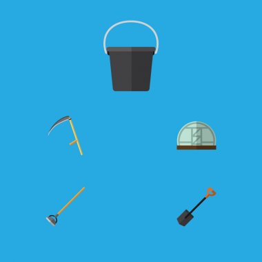 Düz kutsal kişilerin resmi Bahçe aracı, sera, kova ve diğer vektör nesneleri kümesi. Aynı zamanda sera, kesici, sera öğeler içerir.