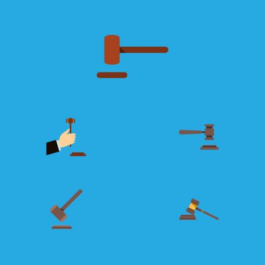 Düz simgesi çekiç kümesi Mahkemesi, hukuk, savunma ve diğer vektör nesneleri. Ayrıca savunma, adalet, yasal unsurları içerir.