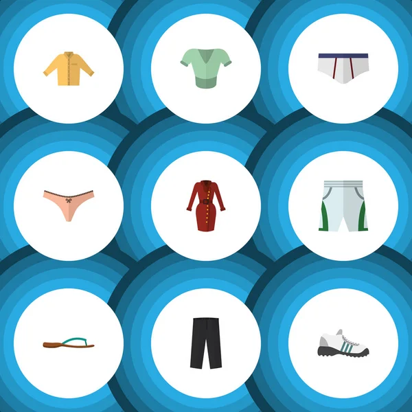 Düz simgesi elbise iç çamaşırı, Banyan, elbise ve diğer vektör nesneleri kümesi. Aynı zamanda Sandal, külot, külot unsurları içerir.