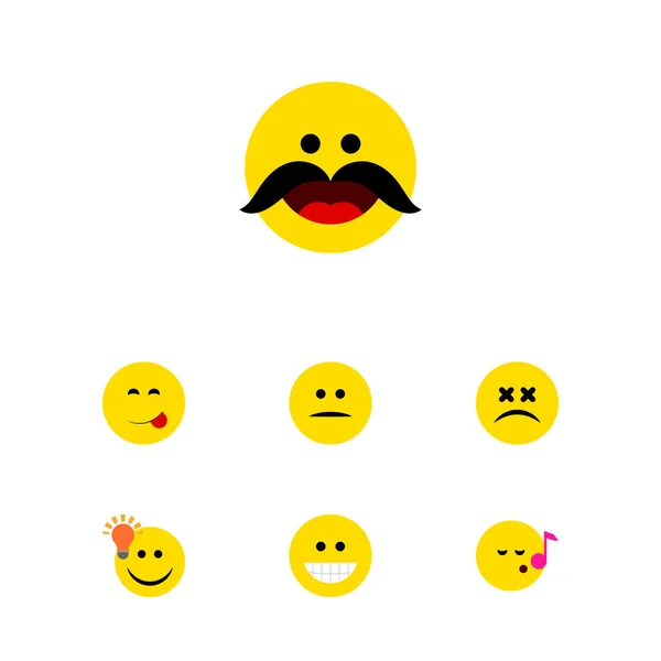 Flat Icon Emoji Set Of Grin, Have An Good Opinion, Delicious Food and Other Vector Objects. А также включает в себя вкусно, вкусно, слоны настроения . — стоковый вектор