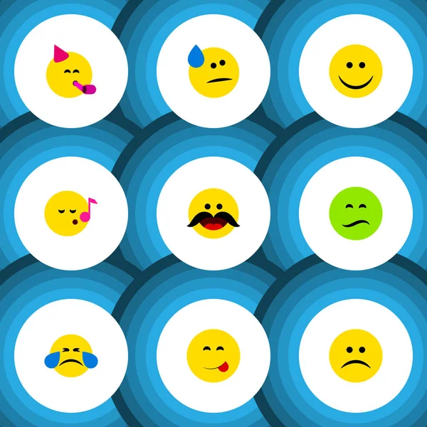 Düz simgesi Emoji kümesi gözyaşları, parti zamanı ifade, lezzetli yemekleri ve diğer vektör nesneleri. Ayrıca şarkı, içerir Delicious, gülümseme öğeleri.