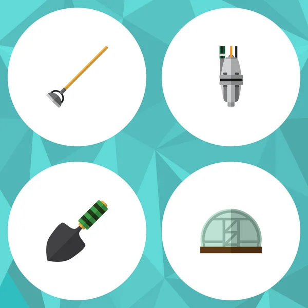 Icône plate Dacha Ensemble d'outils, Hothouse, truelle et autres objets vectoriels. Comprend également jardinage, ferme, éléments de serre . — Image vectorielle