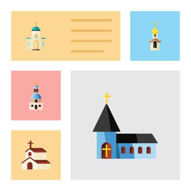 Düz simge Christian seti dini, kilise, Hıristiyan ve diğer vektör nesneleri. Aynı zamanda din, yapı, kilise öğeleri içerir.