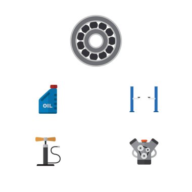 Düz simgesi atölye kümesi benzin, Motor, çarkı pompa ve diğer vektör nesneleri. Ayrıca benzin, top, pompa unsurları içerir.