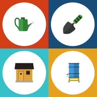 Düz simgesi kulübemde kümesi otlak, Bauer, konteyner ve diğer vektör nesneleri. Otlak, sulama, kürek öğeleri de içerir.