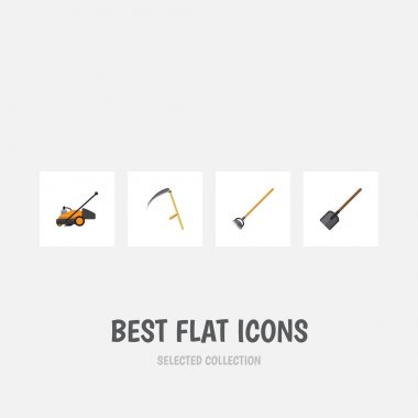 Düz kutsal kişilerin resmi Bahçe çim biçme makinesi, kürek, kesici ve diğer vektör nesneleri kümesi. Ayrıca çapa, Spade, tırpan unsurları içerir.