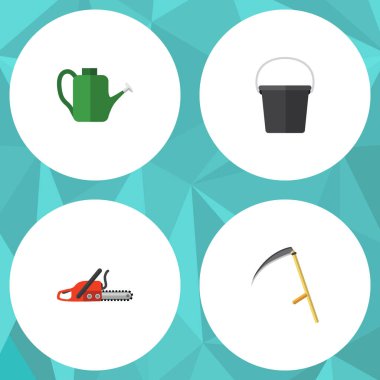 Kesici, kova, Bauer ve diğer vektör nesnelerini düz simge çiftlik seti. Ayrıca kova, konteyner, Blade öğeleri içerir.