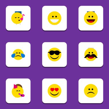 Aşk, parti zamanı ifade, soğuk ter ve diğer vektör nesnelerini düz simgesi hareket kümesini. Ayrıca bıyık, gözler, kaşlarını unsurları içerir.