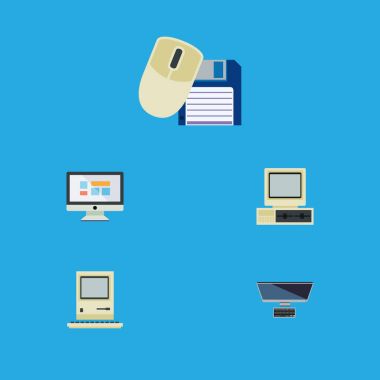 Düz simge bilgisayar kümesi ekran, Pc, bilgisayar ve diğer vektör nesneleri. Ayrıca Pc, ekran, monitör unsurları içerir.