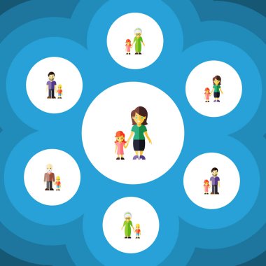 Düz simgesi yakınları ayarla büyükanne, İngitere, torunu vektör nesneleri. Ayrıca aile, İngitere, torunu öğeleri içerir.