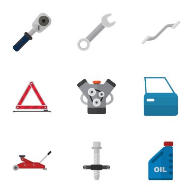 Düz simgesi servis seti, kaldırma susturucu, bağlantı ve diğer vektör nesnelerine. Ayrıca Stop, bölüm, Motor öğeleri içerir.