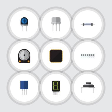 Düz simge elektronik hedef, ekran, direnç ve diğer vektör nesneleri kümesi. Ayrıca Resist, anakart, hedef öğeleri içerir.