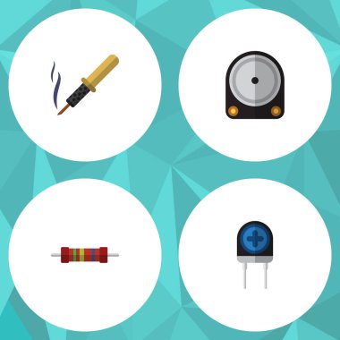 Düz simgesi cihaz kümesi tamir, dönüştürücü, Hdd ve diğer vektör nesneleri. Ayrıca sert, transistör, bakır öğeleri içerir.