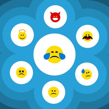 Düz simgesi jest soğuk ter, neşeli, melek ve diğer vektör nesnelerini ayarlayın. Ayrıca surat asmayı, üzgün, içerir yüz öğeleri.