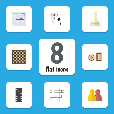 Sanırım, piyon, satranç tablo ve diğer vektör nesnelerini düz simge oyun seti. Ayrıca Bones, Domino, oyun elemanları içerir.