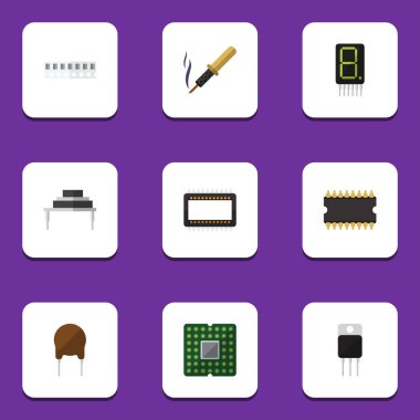 Düz simge elektronik alıcı, bellek, hedef ve diğer vektör nesneleri kümesi. Ayrıca bellek, birim, demir unsurları içerir.