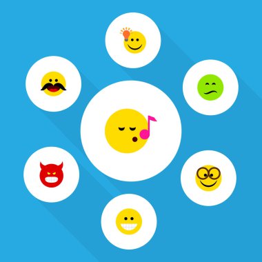 Düz simgesi hareket kümesi hoş, ECE, Descant ve diğer vektör nesneleri. Ayrıca, Emoji, gülmek şarkı unsurları içerir.