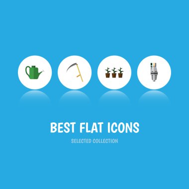 Pompa, kesici, saksı ve diğer vektör nesnelerini düz simge çiftlik seti. Pompa, aracı, kesici öğeleri de içerir.