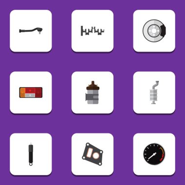 Düz simgesi Otomatik susturucu, çelikler boşlukları, Metal ve diğer vektör nesneleri kümesi. Ayrıca araba, susturucu, emici öğeleri içerir.