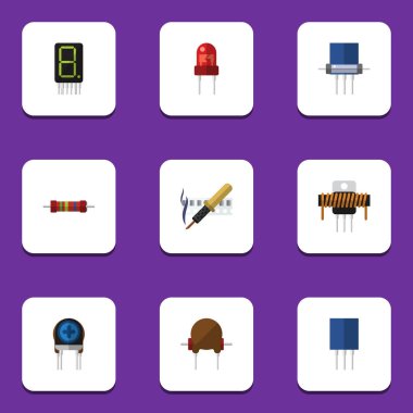 Düz simge cihaz seti direnci, triyot, alıcı ve diğer vektör nesneleri. Ayrıca transistör, dönüştürücü, Fiildistor öğeler içerir.
