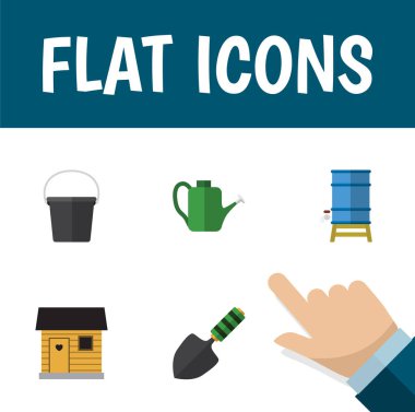 Düz simgesi kulübemde, Stabling, kova ve diğer vektör nesneleri kapsayıcıya. Ayrıca Can içerir Bauer, kürek, öğeleri Stabling.