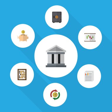 Düz simgesi gelen para Kasası, belge, banka ve diğer vektör nesnelerini ayarlayın. Ayrıca takas, para, belge öğeleri içerir.