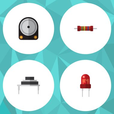 Düz simge teknoloji Hdd, alıcı, direnç ve diğer vektör nesneleri kümesi. Ayrıca Hdd, direnç, transistör öğeleri içerir.