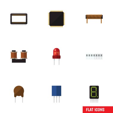 Düz simgesi aygıt kümesi bobin bakır, bellek, Cpu ve diğer vektör nesneleri. Ayrıca Cpu, priz, triyot öğeleri içerir.