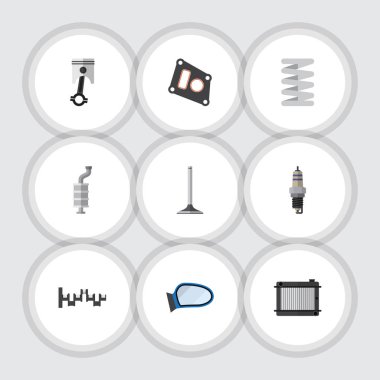 Düz simgesi parçaları krank mili, ısıtıcı, araba Segment ve diğer vektör nesnelerini ayarlayın. Ayrıca Vana, kanat, ambalaj öğeleri içerir.