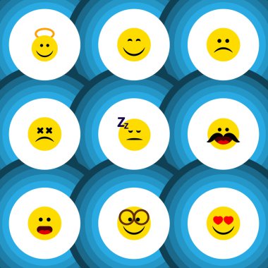 Düz simgesi Emoji dizi aşk, gülümseme, şaşı yüz ve diğer vektör nesneleri. Ayrıca Emoji, sevinç, içerir kalp öğeleri.