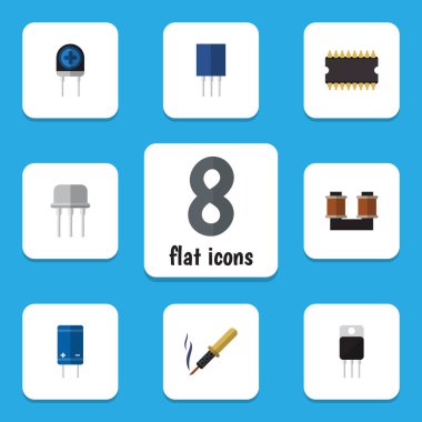 Düz simgesi aygıt kümesi bobin bakır, alıcı, transistör ve diğer vektör nesneleri. Ayrıca bakır, Fiildistor, bobin unsurları içerir.