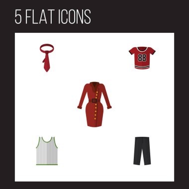 Düz simgesi Elbise Giysi, gömlek, kravat ve diğer vektör nesnelerini ayarlayın. Ayrıca kravat, pantolon, tozluk öğeleri içerir.