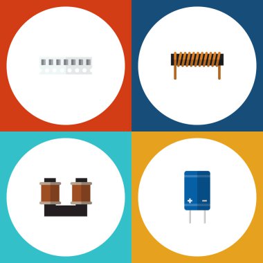 Bobin, transistör, bellek ve diğer vektör nesnelerini düz simge cihaz seti. Ayrıca Access, bobin, transistör öğeleri içerir.