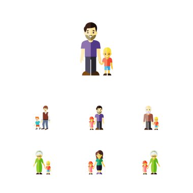 Düz simgesi aile baba, torun, büyükanne vektör nesneleri kümesi. Ayrıca torun, kardeşim, Aile öğeleri içerir.