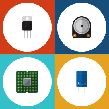 Düz simge elektronik Hdd, birim, transistör ve diğer vektör nesneleri kümesi. Ayrıca sürücü, transistör, sabit öğeler içerir.