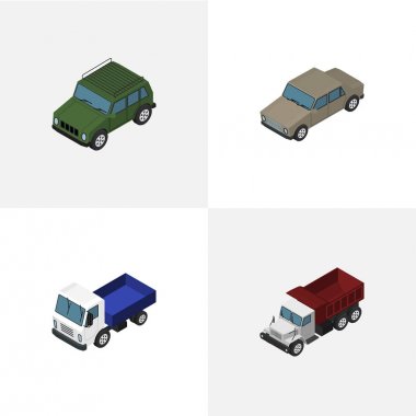İzometrik araba kümesi zırhlı, kamyon, otomatik ve diğer vektör nesneleri. Ayrıca içerir zırhlı kamyon, navlun öğeleri.
