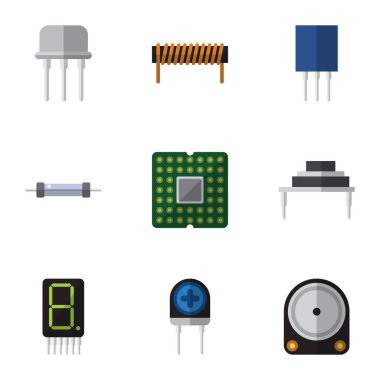 Hedef, birim, Resist ve diğer vektör nesnelerini düz simgesi aygıt kümesi. Ayrıca yarı iletken, içerir hesaplamak, Fiildistor öğeler.