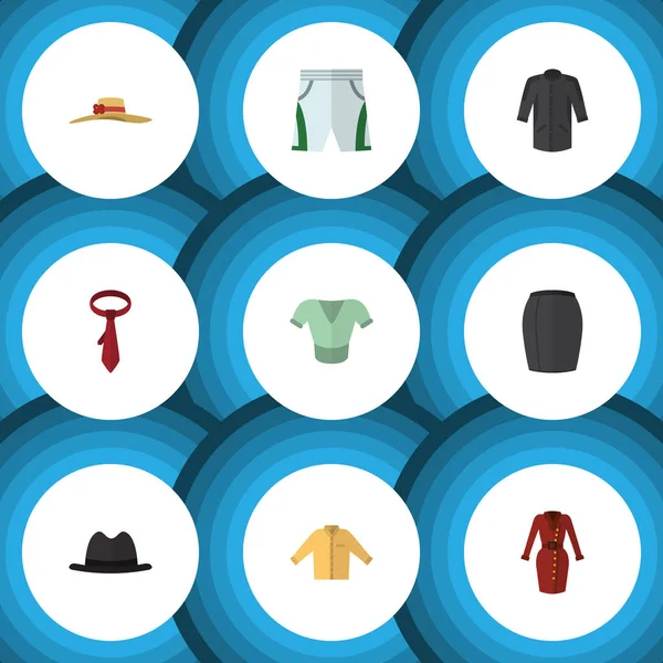 Platte Icon jurk Set van Uniform, Banyan, Casual en andere vectorobjecten. Ook bevat Trunks, Panama, Tie elementen. — Stockvector