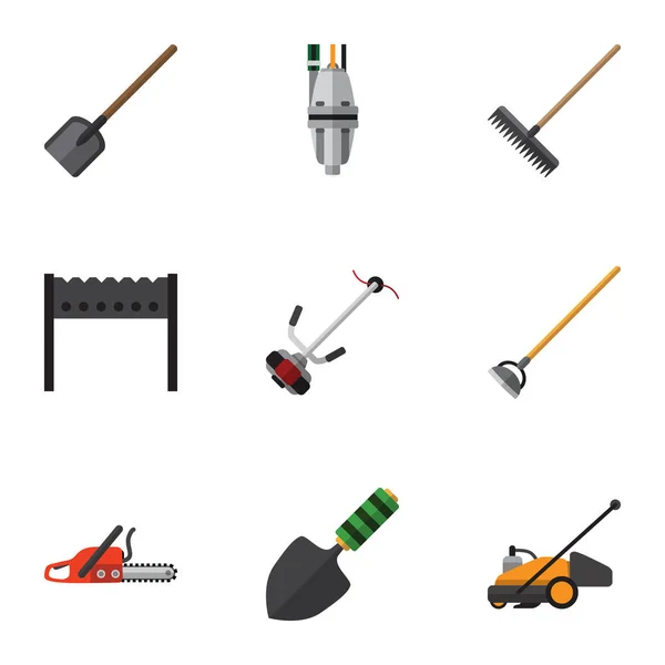Flat Icon Dacha Set Of Shovel, Lawn Mower, Barbecue And Other Vector Objects. Also Includes Gardening, Mower, Lawn Elements. — Stock Vector