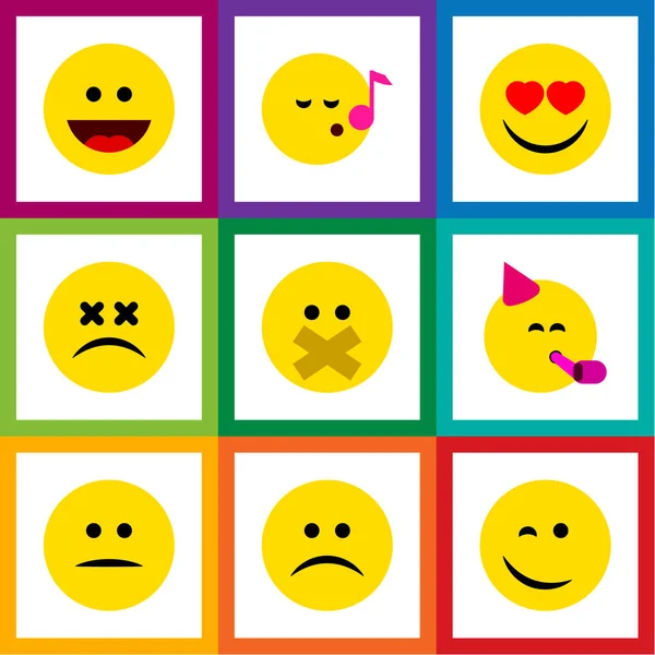 Flat Icon Gesture Set of Party Time Emoticon, Laugh, Displeased And Other Vector Objects. Также включает в себя смех, головокружение, слои глаз . — стоковый вектор